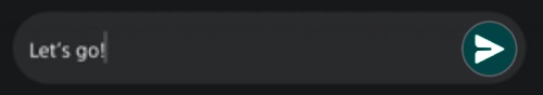 text field containing the text 'let's go'. The field has a button visually overlaying the right side of it. The button is circular and contains an arrow icon that also resembles a paper airplane - which has increasingly gained popularity as a 'send message' identifier.